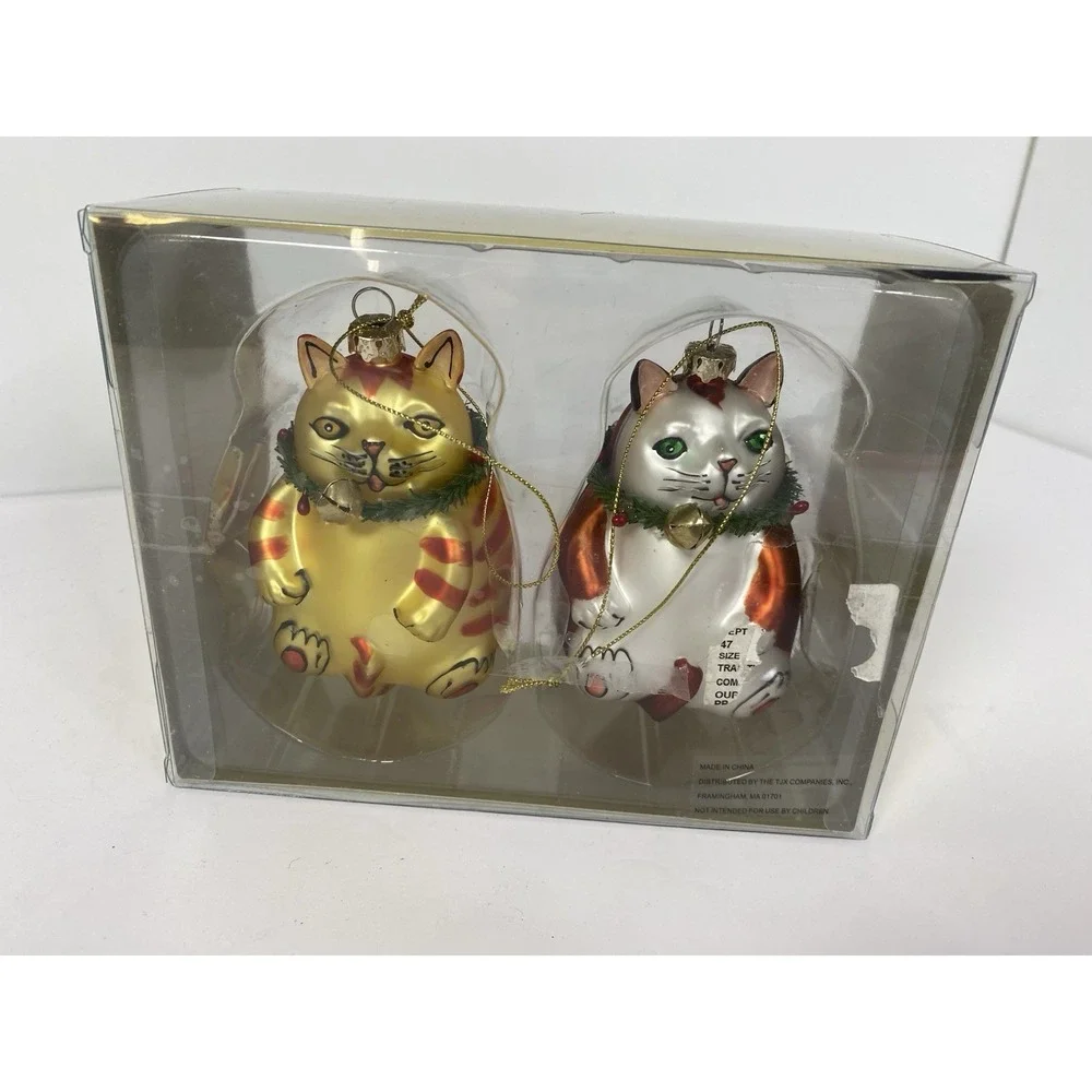 Fat Kitty Cat Blown Glass Christmas Ornament‎ Smithsonian Pair